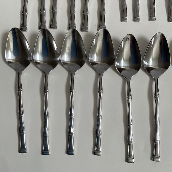 EXF8 by Excel Stainless, Korea, Glossy, Bamboo Handle silverware 25pc set MCM - Picture 6 of 16